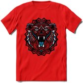 Beer - Dieren Mandala T-Shirt | Blauw | Grappig Verjaardag Zentangle Dierenkop Cadeau Shirt | Dames - Heren - Unisex | Wildlife Tshirt Kleding Kado | - Rood - S