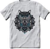 Uil - Dieren Mandala T-Shirt | Blauw | Grappig Verjaardag Zentangle Dierenkop Cadeau Shirt | Dames - Heren - Unisex | Wildlife Tshirt Kleding Kado | - Licht Grijs - Gemaleerd - S