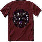 Beer - Dieren Mandala T-Shirt | Paars | Grappig Verjaardag Zentangle Dierenkop Cadeau Shirt | Dames - Heren - Unisex | Wildlife Tshirt Kleding Kado | - Burgundy - S