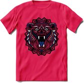 Beer - Dieren Mandala T-Shirt | Donkerblauw | Grappig Verjaardag Zentangle Dierenkop Cadeau Shirt | Dames - Heren - Unisex | Wildlife Tshirt Kleding Kado | - Roze - S