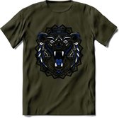 Beer - Dieren Mandala T-Shirt | Donkerblauw | Grappig Verjaardag Zentangle Dierenkop Cadeau Shirt | Dames - Heren - Unisex | Wildlife Tshirt Kleding Kado | - Leger Groen - L