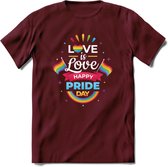 Love Is Love | Pride T-Shirt | Grappig LHBTIQ+ / LGBTQ / Gay / Homo / Lesbi Cadeau Shirt | Dames - Heren - Unisex | Tshirt Kleding Kado | - Burgundy - S