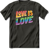 Love Is Love | Pride T-Shirt | Grappig LHBTIQ+ / LGBTQ / Gay / Homo / Lesbi Cadeau Shirt | Dames - Heren - Unisex | Tshirt Kleding Kado | - Donker Grijs - XL