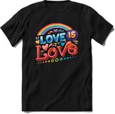 Love Is Love | Pride T-Shirt | Grappig LHBTIQ+ / LGBTQ / Gay / Homo / Lesbi Cadeau Shirt | Dames - Heren - Unisex | Tshirt Kleding Kado | - Zwart - M