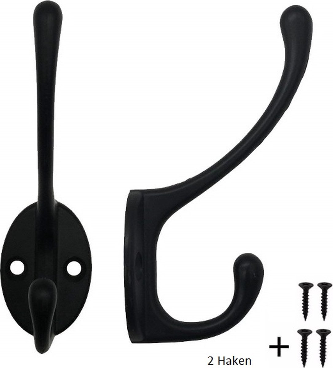 2 Stuks Kapstokhaken - Lengte 10.2cm - Ophanghaken - Kapstokhaken met schroeven - Deurhaken - Zwart - Ophanghaak - Kapstok - Kledinghaak - Aluminium haken - Kapstokhaak