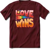 Love Wins | Pride T-Shirt | Grappig LHBTIQ+ / LGBTQ / Gay / Homo / Lesbi Cadeau Shirt | Dames - Heren - Unisex | Tshirt Kleding Kado | - Burgundy - S