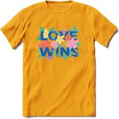 Love Wins | Pride T-Shirt | Grappig LHBTIQ+ / LGBTQ / Gay / Homo / Lesbi Cadeau Shirt | Dames - Heren - Unisex | Tshirt Kleding Kado | - Geel - 3XL