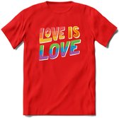 Love Is Love | Pride T-Shirt | Grappig LHBTIQ+ / LGBTQ / Gay / Homo / Lesbi Cadeau Shirt | Dames - Heren - Unisex | Tshirt Kleding Kado | - Rood - XL