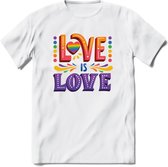 Love Is Love | Pride T-Shirt | Grappig LHBTIQ+ / LGBTQ / Gay / Homo / Lesbi Cadeau Shirt | Dames - Heren - Unisex | Tshirt Kleding Kado | - Wit - 3XL