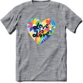 Love Is Love | Pride T-Shirt | Grappig LHBTIQ+ / LGBTQ / Gay / Homo / Lesbi Cadeau Shirt | Dames - Heren - Unisex | Tshirt Kleding Kado | - Donker Grijs - Gemaleerd - M