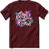Love Is Love | Pride T-Shirt | Grappig LHBTIQ+ / LGBTQ / Gay / Homo / Lesbi Cadeau Shirt | Dames - Heren - Unisex | Tshirt Kleding Kado | - Burgundy - M
