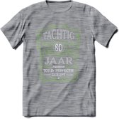80 Jaar Legendarisch Gerijpt T-Shirt | Groen - Grijs | Grappig Verjaardag en Feest Cadeau Shirt | Dames - Heren - Unisex | Tshirt Kleding Kado | - Donker Grijs - Gemaleerd - 3XL