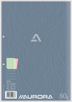Aurora 100 feuilles de Papier pour classeur à anneaux de couleur A4, 2 trous, ligné, 4 couleurs : bleu, rose, jaune, vert, 80 grammes