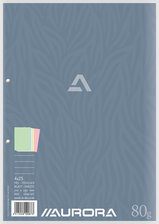 Aurora 100 feuilles de Papier pour classeur à anneaux de couleur A4, 2  trous, ligné, 4... | bol.