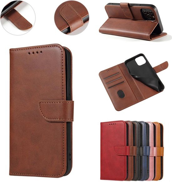 Geschikt voor iPhone 6/6s Telefoonhoesje Kunstleer met Magnetisch lipje en Pasjeshouder Book Case met Klepje - Donkerbruin - Smartphonica geschikt voor iPhone 6/6s