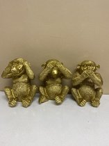 Gouden apen " horen, zien & zwijgen" beeldjes - goud - set van 3 - 13 cm hoog - polyresin - decoratief