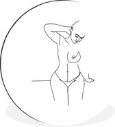 WallCircle - Wandcirkel - Muurcirkel - Vrouw - Line art - Lingerie - Aluminium - Dibond - ⌀ 60 cm - Binnen en Buiten