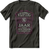 50 Jaar Legendarisch Gerijpt T-Shirt | Roze - Grijs | Grappig Verjaardag en Feest Cadeau Shirt | Dames - Heren - Unisex | Tshirt Kleding Kado | - Donker Grijs - 3XL