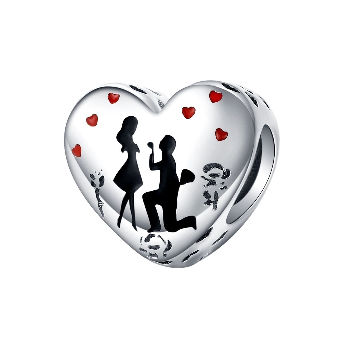 Huwelijksaanzoek hartje bedel | Verloofd Huwelijk bead | bedels beads cadeau | Zilverana | geschikt voor Biagi , Pandora , Trollbeads armband | 925 zilver