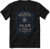 90 Jaar Legendarisch Gerijpt T-Shirt | Blauw - Grijs | Grappig Verjaardag en Feest Cadeau Shirt | Dames - Heren - Unisex | Tshirt Kleding Kado | - Zwart - M