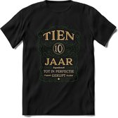 10 Jaar Legendarisch Gerijpt T-Shirt | Mos - Ivoor | Grappig Verjaardag en Feest Cadeau Shirt | Dames - Heren - Unisex | Tshirt Kleding Kado | - Zwart - L