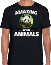 T-shirt panda - zwart - heren - amazing wild animals - cadeau shirt panda / pandaberen liefhebber L