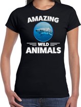 T-shirt haai - zwart - dames - amazing wild animals - cadeau shirt haai / haaien liefhebber XS