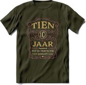 10 Jaar Legendarisch Gerijpt T-Shirt | Oud Roze - Ivoor | Grappig Verjaardag en Feest Cadeau Shirt | Dames - Heren - Unisex | Tshirt Kleding Kado | - Leger Groen - L