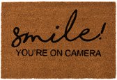J-Line Deurmat Smile Kokosvezel Naturel/Zwart - Droogloopmat voor binnen & buiten - Met funny tekst