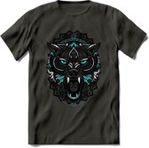 Wolf - Dieren Mandala T-Shirt | Lichtblauw | Grappig Verjaardag Zentangle Dierenkop Cadeau Shirt | Dames - Heren - Unisex | Wildlife Tshirt Kleding Kado | - Donker Grijs - S