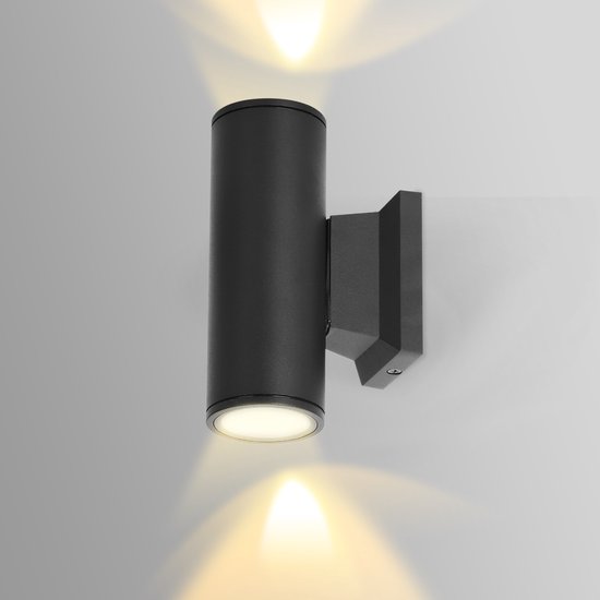 Applique murale LED | Rond | Lumière haut et bas | 2x GU10 | Noir | IP65 | DIMMABLE