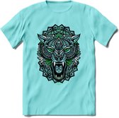 Wolf - Dieren Mandala T-Shirt | Groen | Grappig Verjaardag Zentangle Dierenkop Cadeau Shirt | Dames - Heren - Unisex | Wildlife Tshirt Kleding Kado | - Licht Blauw - M