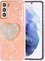UNIQ Accessory hoesje voor Samsung Galaxy S21 Plus - TPU Backcover - Heartshaped Popsocket - Oranje