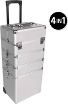 BrightWise® Professionele Visagie Kappers Koffer Trolley - Make Up Koffer Trolley - Cosmetica Trolley - Nagelstyliste Trolley - Zilver