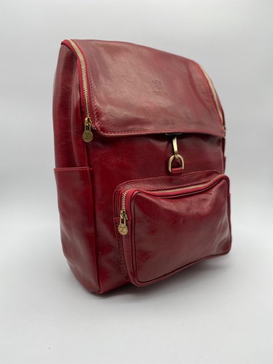 SENSE Rugtas Mona rood - Toscaanse Leren Rugzak - Italiaanse Leer laptop backpack - Werk unisex bag - Made in Italy