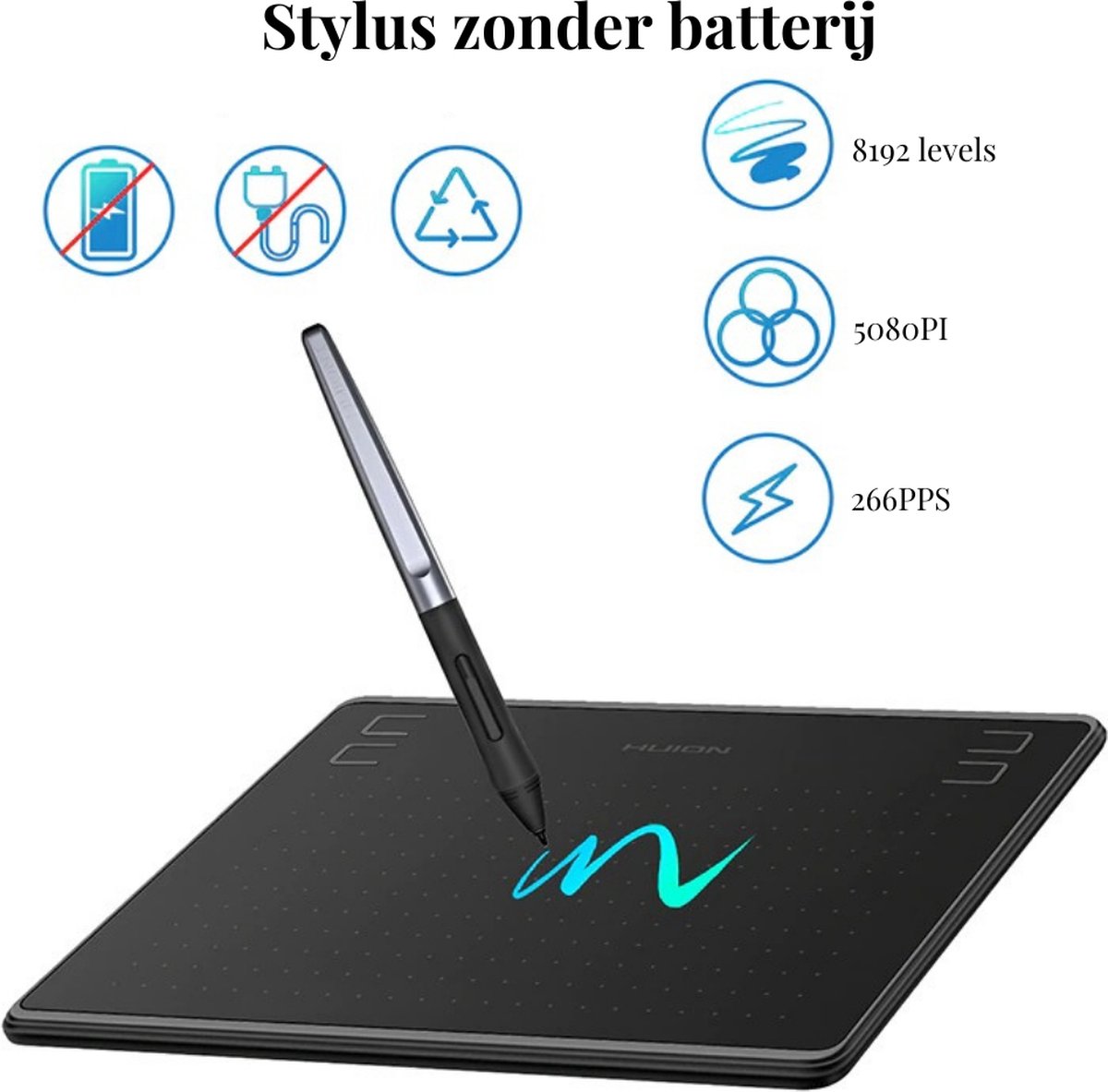 Huion® Tekentablet HS64 - Grafisch Tablet - Tablet voor Mac, Pc, Chromebook en Android - 20 centimeter