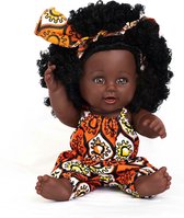 Little Melanin "Ama" Bruine Pop / Donkere Pop Meisje Zwart Haar Krullen Afrikaanse Kleding