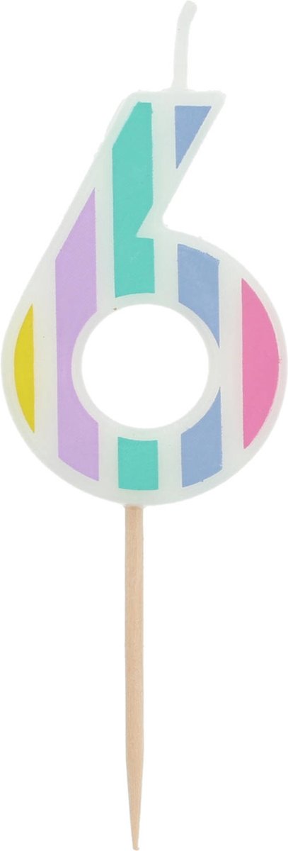 Folat - Kaars Pastel meerkleurig - cijfer 6