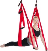 Yoga Aerial swing hangmat compleet systeem met 3 sets handgrepen gewicht tot 300kg rood