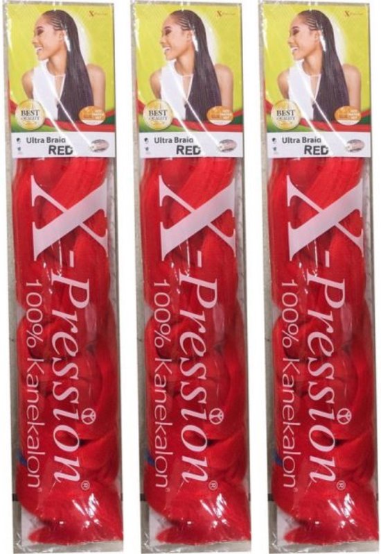 X-Pression Ultra Braid Vlechthaar #RED - Voordeelverpakking 3 Stuks