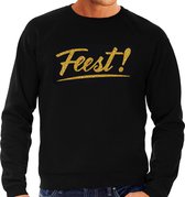 Feest sweater zwart met gouden glitter tekst dames - Glitter en Glamour goud party kleding trui XL