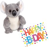Pluche knuffel koala beer 18 cm met A5-size Happy Birthday wenskaart - Verjaardag cadeau setje
