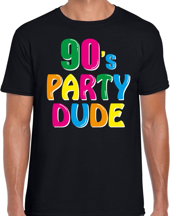 Nineties / 90s party dude - Verkleed feest t-shirt - zwart - Heren - Jaren 90 disco - feest shirts - verkleedkleding L