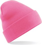 Basic dames/heren beanie wintermuts 100% soft Acryl in kleur oud roze - Super soft - Brede omslag band