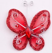 5X organza vlinder met strass en glitter en metaaldraad langs de randen rood - vlinder - organza - DIY - hobby - knutselen