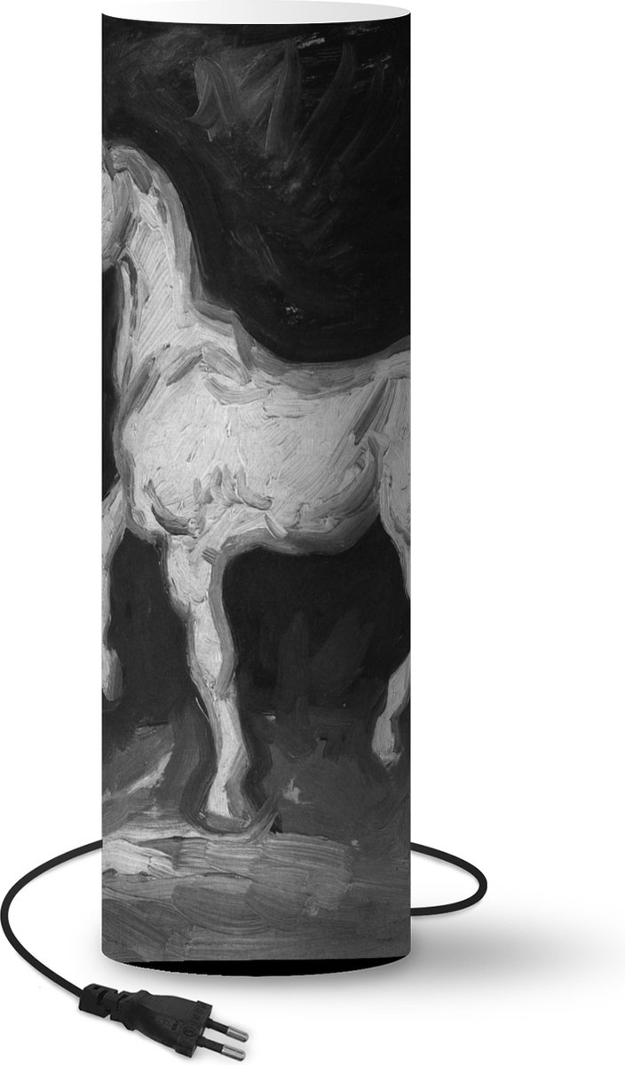 Lamp - Nachtlampje - Tafellamp slaapkamer - Paard - Vincent van Gogh - Zwart - Wit - 60 cm hoog - Ø19.1 cm - Inclusief LED lamp