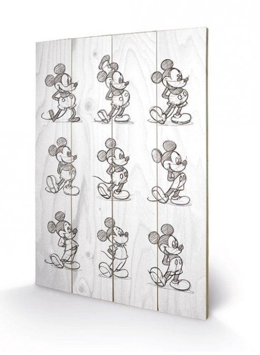 DISNEY - Printing on wood 40X59 - Mickey Mouse Multi Black / White