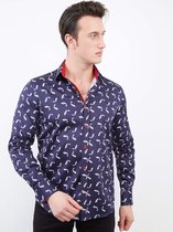 Luxe Heren Overhemd met Goudvis Print - Slim Fit -3101 - Navy