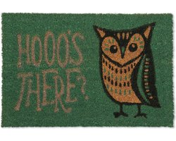 deurmat kokos - met uil - 40 x 60 cm - antislip - voordeur en hal - groen-natuur