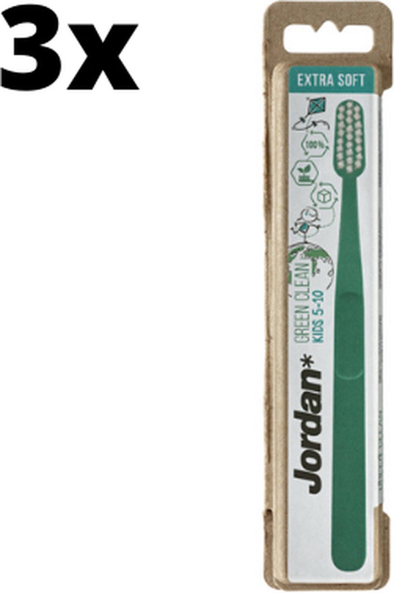 Goedkoopste 3x Jordan Tandenborstel Green Clean Kids Extra Soft - Voordeelverpakking
